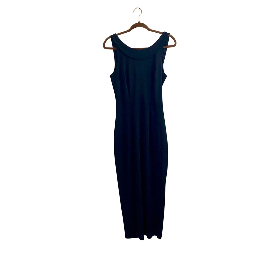 Vintage 90s YES USA Black Drape Cowl Back Maxi Dress Medium Portrait Neck